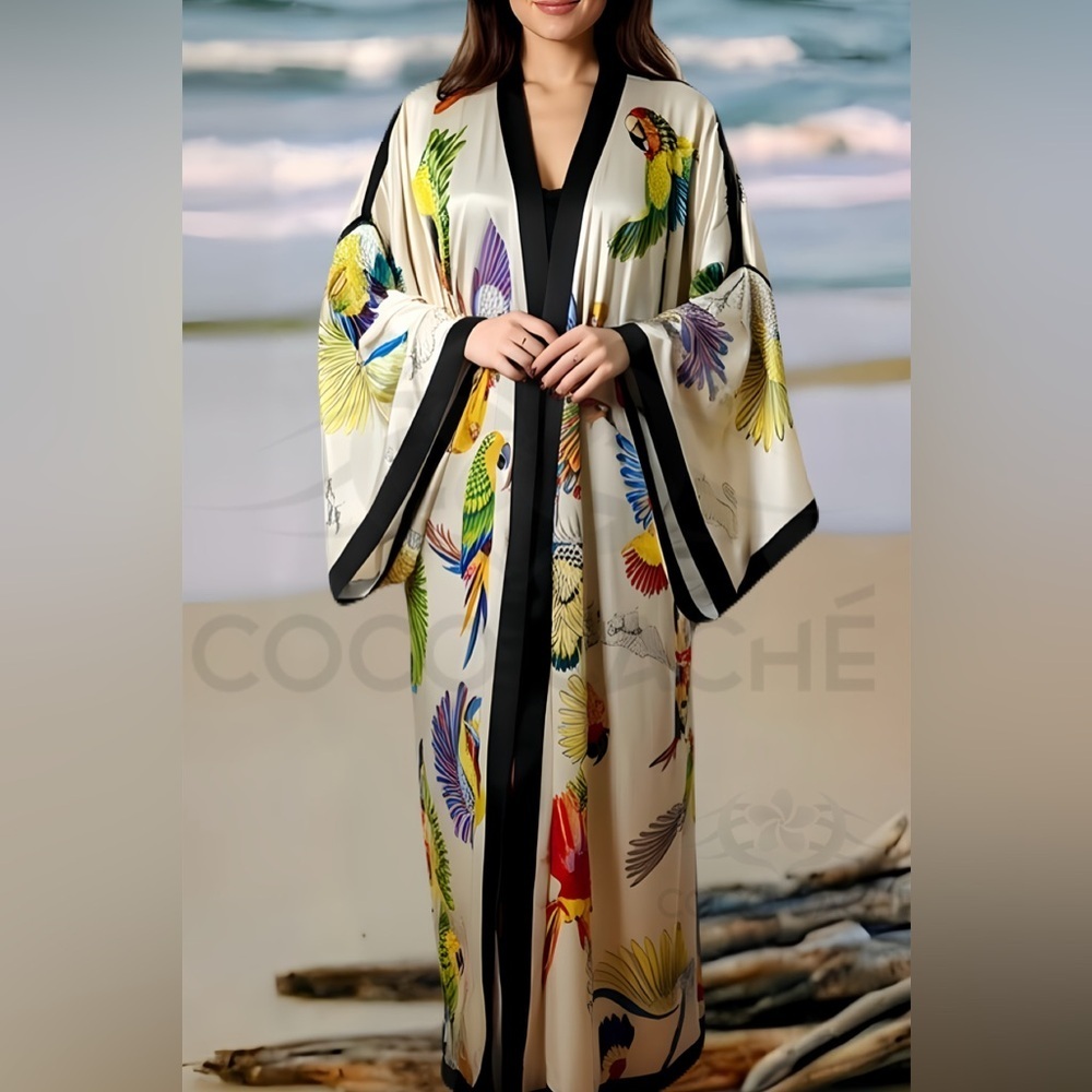 Elegant Multicolor Kimono Kaftan Lounging Duster Robe - Picture 3 of 15